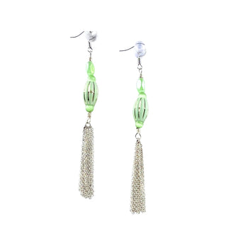 Green earrings Tassel Barrel Bead Earrings: A Stylish Statement - Llandere Jewelry