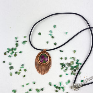 Green Rose Agate Fan Copper Pendant Necklace| Handmade Jewelry | Llandere Jewelry - Llandere Jewelry