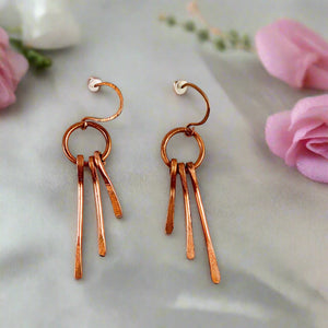 Hammered Copper Drop Earrings - Rustic Boho Jewelry Handcrafted - Llandere Jewelry