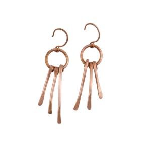 Hammered Copper Drop Earrings - Rustic Boho Jewelry Handcrafted - Llandere Jewelry