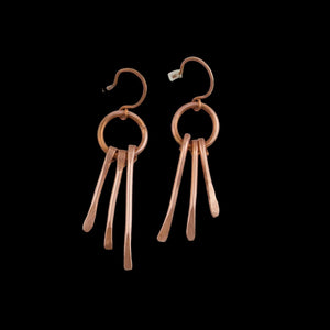 Hammered Copper Drop Earrings - Rustic Boho Jewelry Handcrafted - Llandere Jewelry