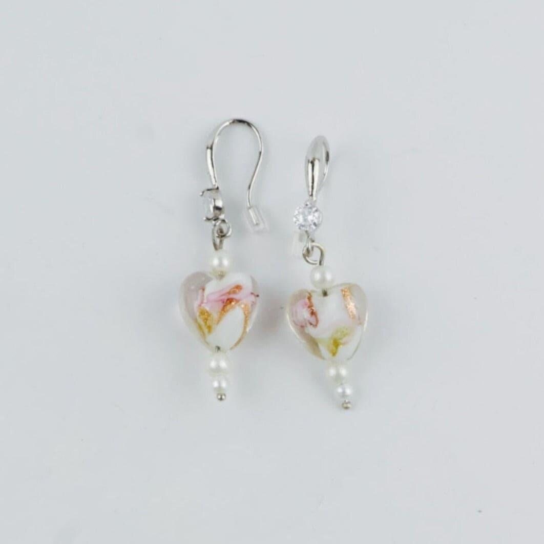 Heart drop lampwork glass bead earrings - Llandere Jewelry