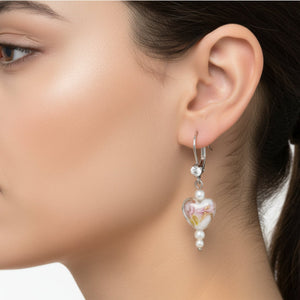 Heart drop lampwork glass bead earrings - Llandere Jewelry