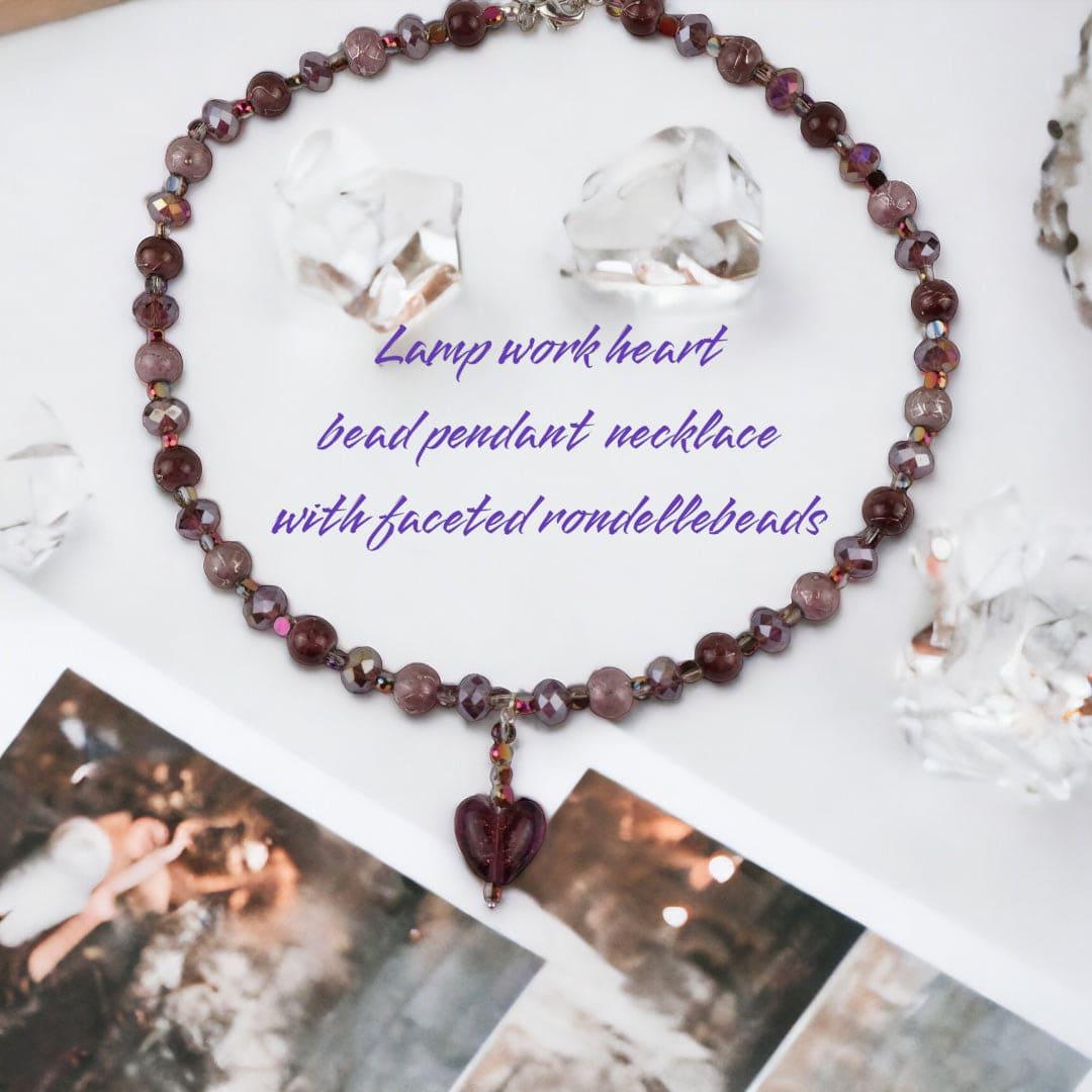Heart pendant beaded necklace with Cech and lampwork bead| Handmade | Llandere Jewelry - Llandere Jewelry