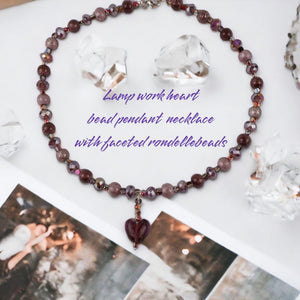 Heart pendant beaded necklace with Cech and lampwork bead| Handmade | Llandere Jewelry - Llandere Jewelry