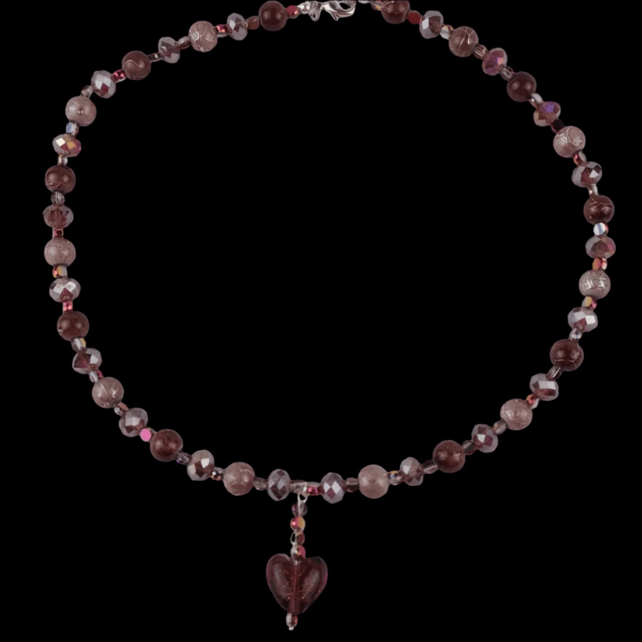 Heart pendant beaded necklace with Cech and lampwork bead| Handmade | Llandere Jewelry - Llandere Jewelry
