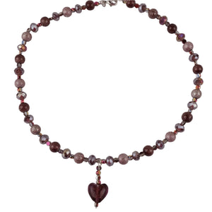 Heart pendant beaded necklace with Cech and lampwork bead| Handmade | Llandere Jewelry - Llandere Jewelry