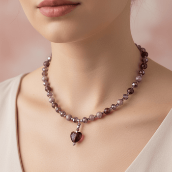 Heart pendant beaded necklace with Czech and lampwork bead - Llandere Jewelry