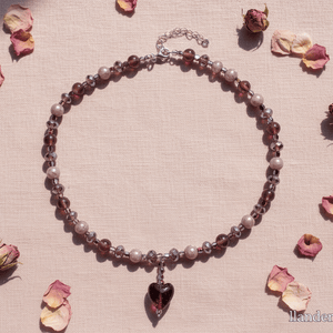 Heart pendant beaded necklace with Czech and lampwork bead - Llandere Jewelry