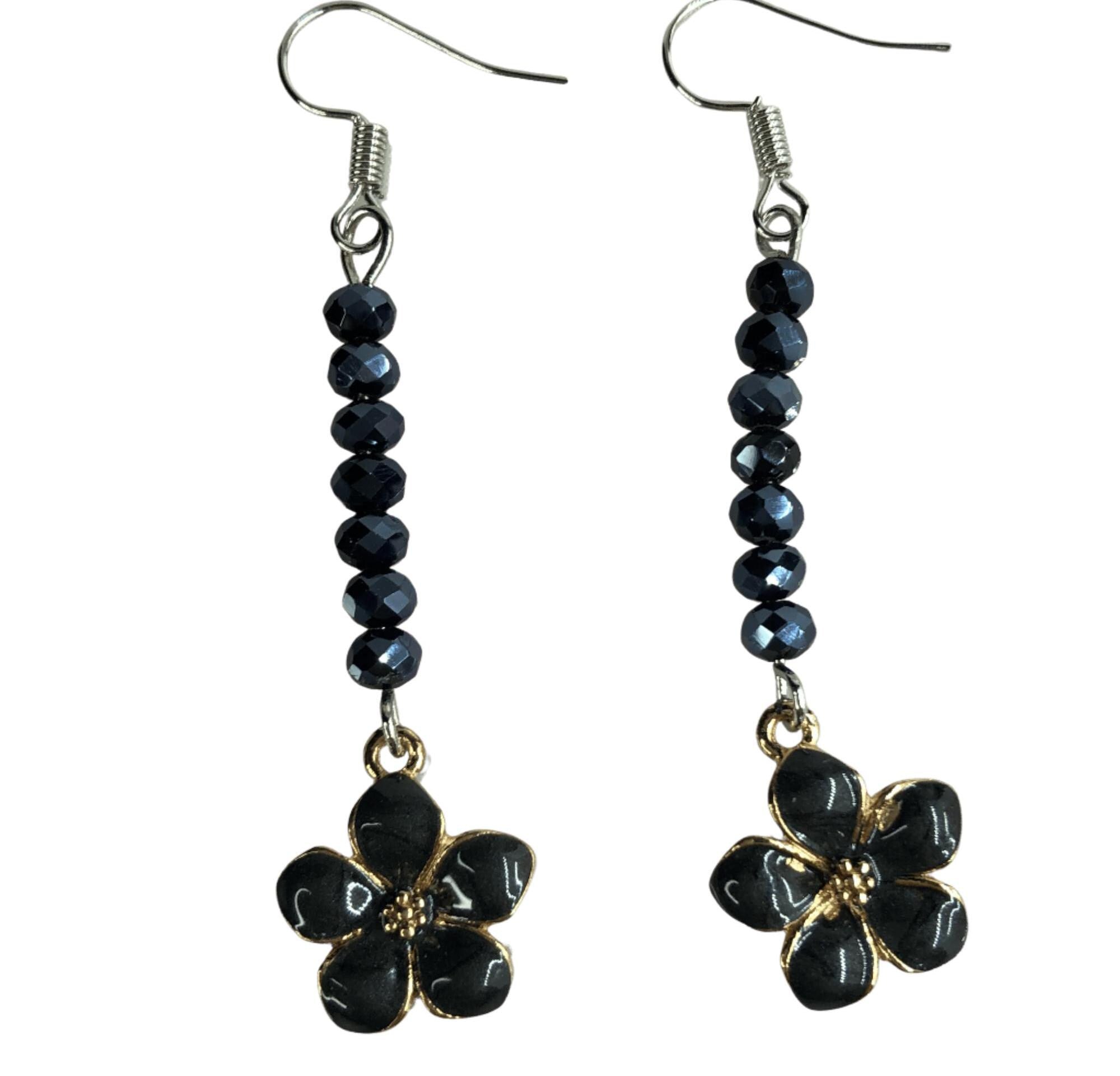 Black Flower Drop Earrings Black