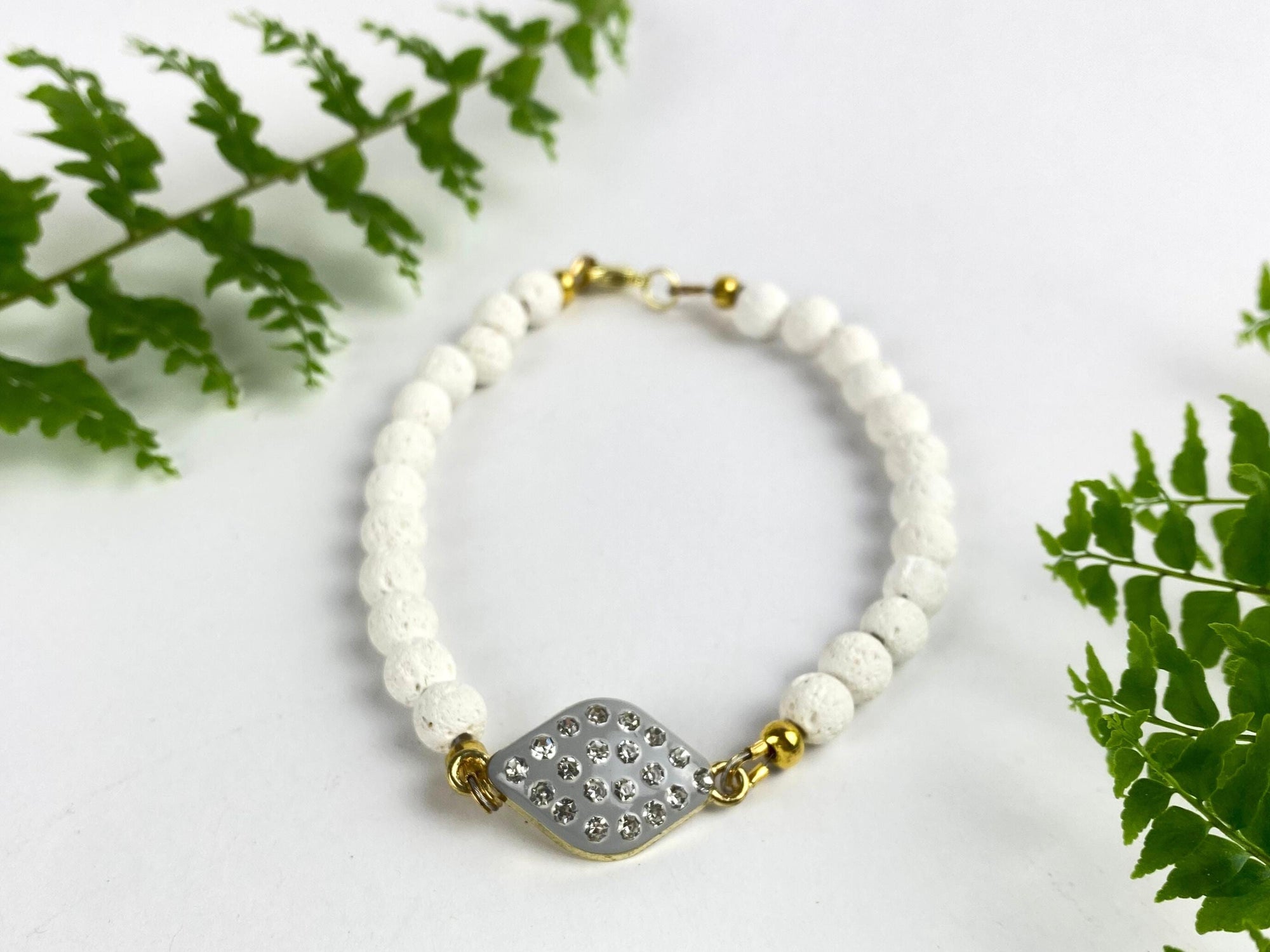 Rhinestone and Volcanic Rock Bracelet - Sparkle & Strength in Unique Handmade Jewelry
