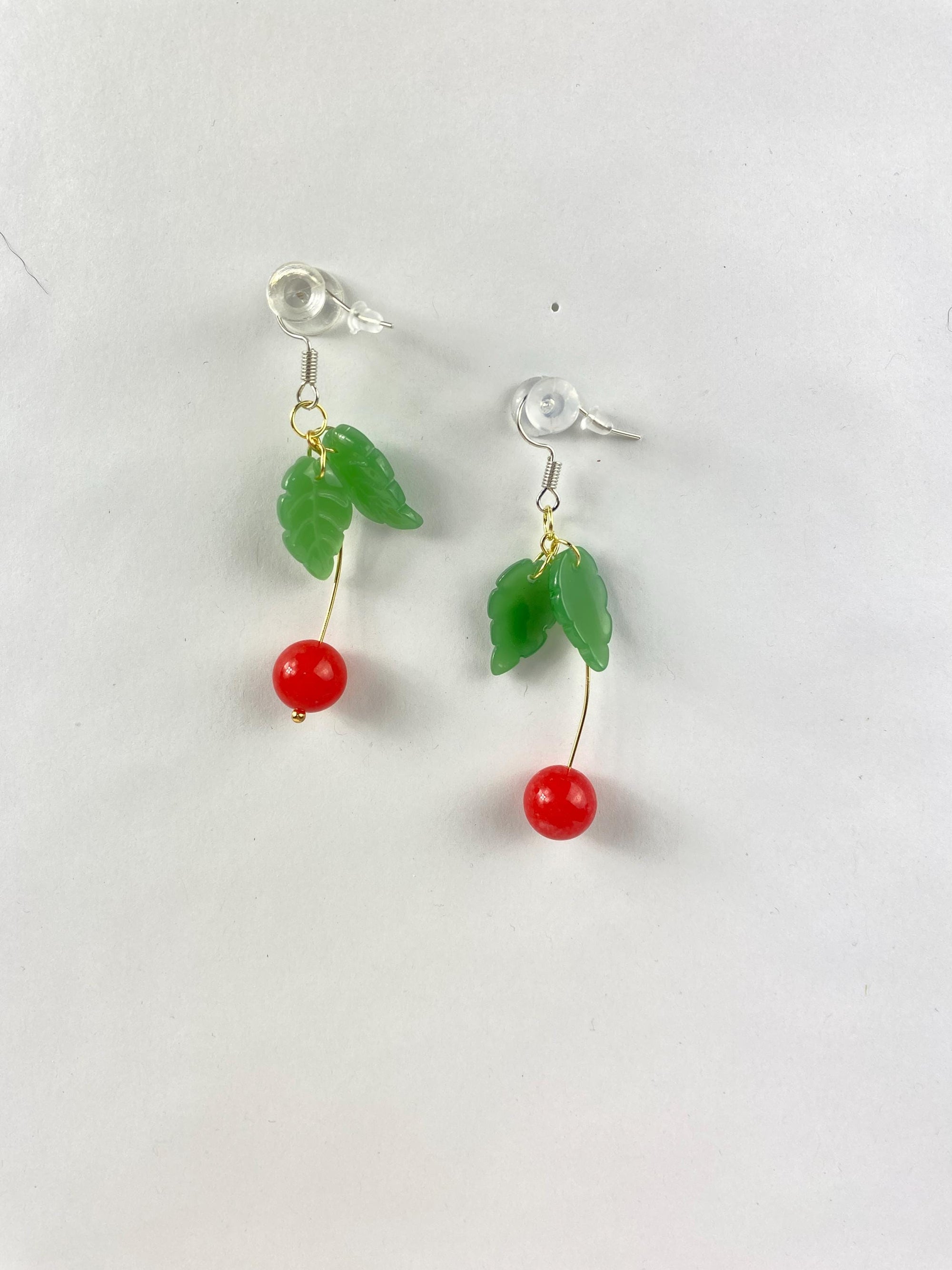 Handmade Cherry Drop Earrings: Whimsical Nature Jewelry