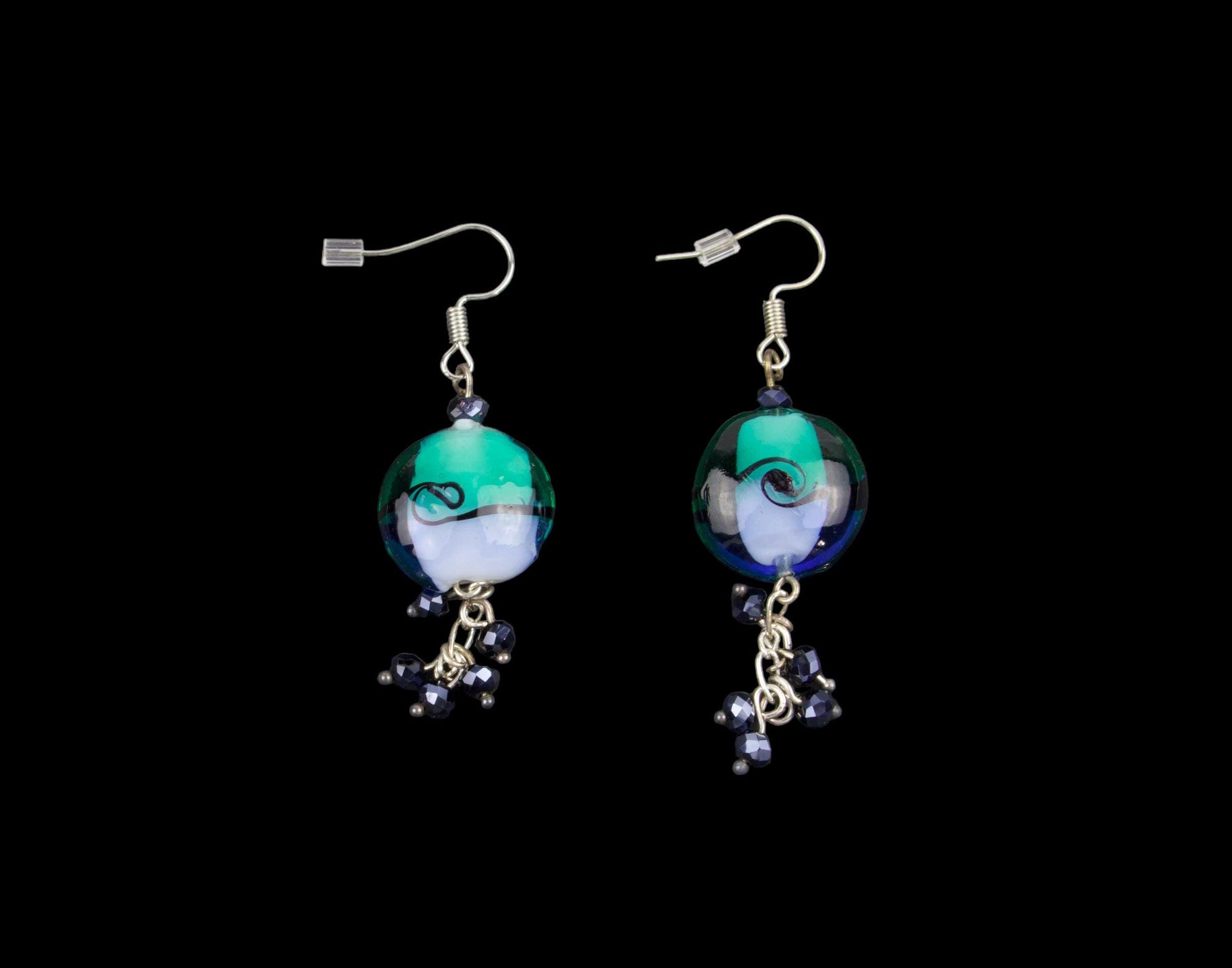 Blue Lampwork Bead Drop Earrings with Tassel: Elegant Handmade Jewelry