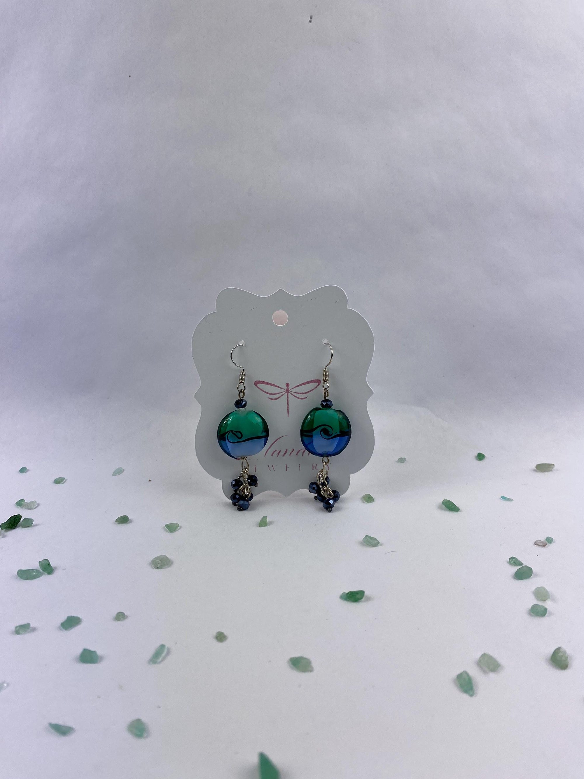 Blue Lampwork Bead Drop Earrings with Tassel: Elegant Handmade Jewelry