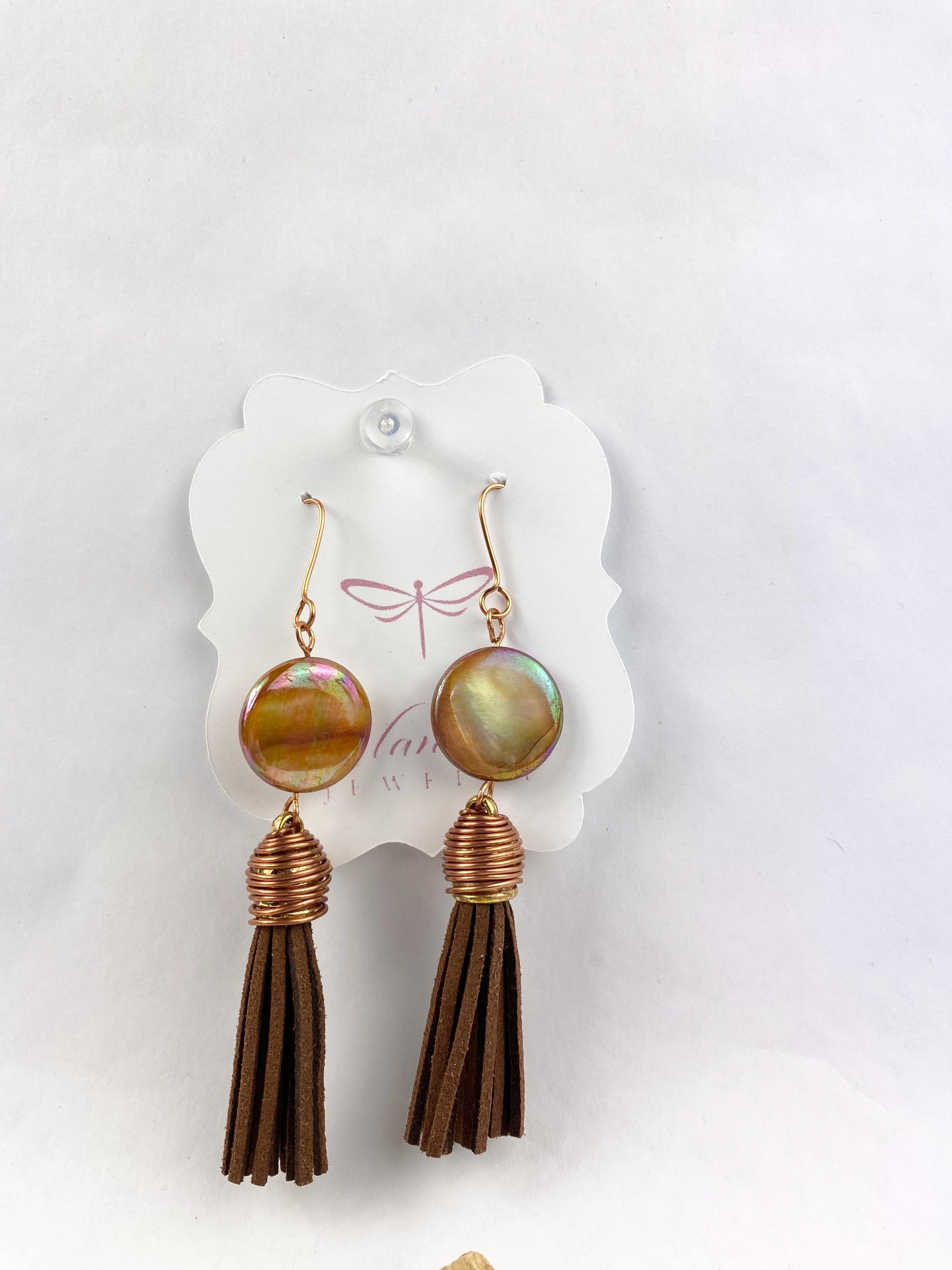 Brown Tassel Faux Leather Earrings