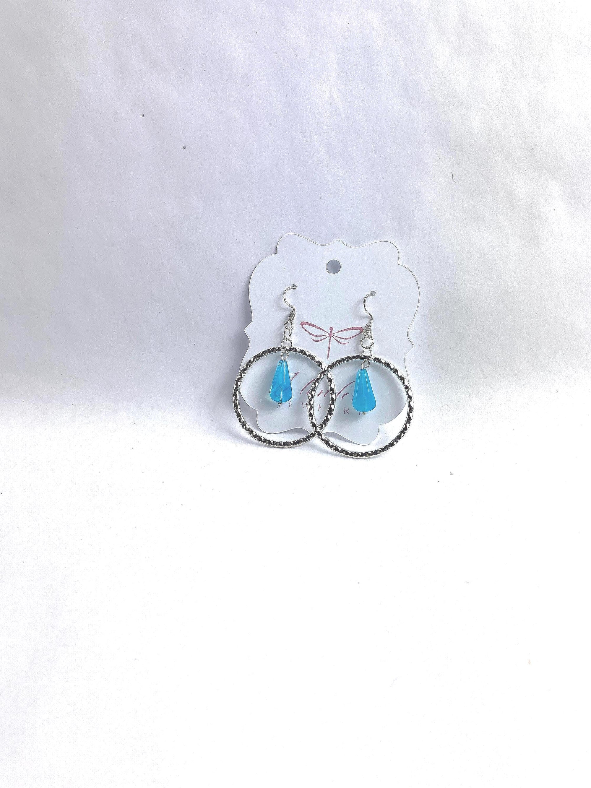 Hoop Earrings Blue Glass Bead  Handmade Jewelry for Women