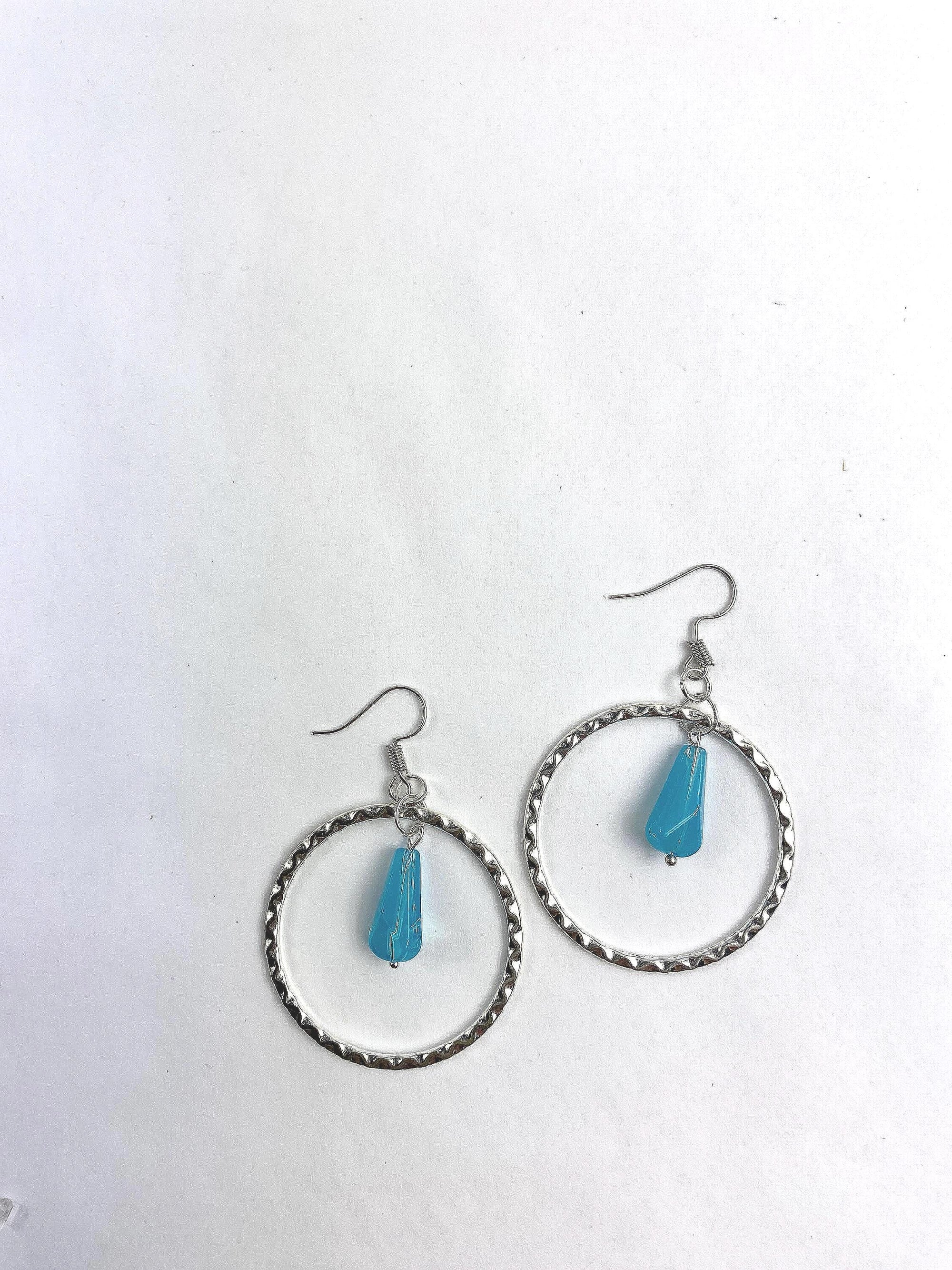 Hoop Earrings Blue Glass Bead  Handmade Jewelry for Women