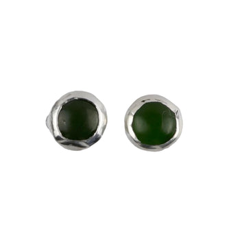 Jade and Sterling Silver Stud Earrings - Llandere Jewelry