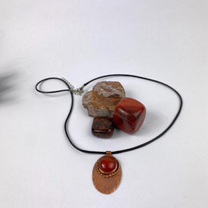 Jasper agate copper fan pendant necklace| Handmade | Llandere Jewelry - Llandere Jewelry