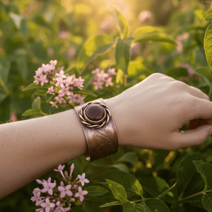Jasper Etched Copper Cuff Bracelet - Llandere Jewelry