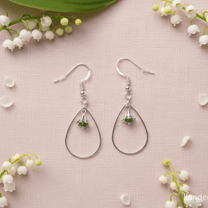 Lily of the Valley Earrings flower: Silver Drop with Green Crystal - Llandere Jewelry