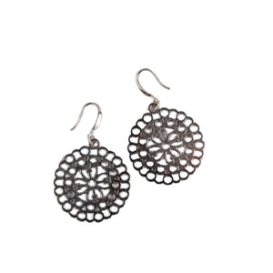 Mandala Silver Drop Earrings: Intricate Boho Elegance - Llandere Jewelry
