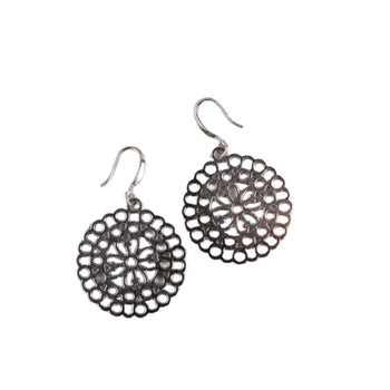 Mandala Silver Drop Earrings: Intricate Boho Elegance - Llandere Jewelry