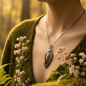 Moss Agate Patina Sterling Silver Pendant Necklace - Llandere Jewelry