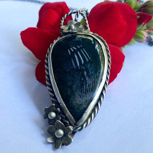 Moss Agate Patina Sterling Silver Pendant Necklace| Handmade | Llandere Jewelry - Llandere Jewelry