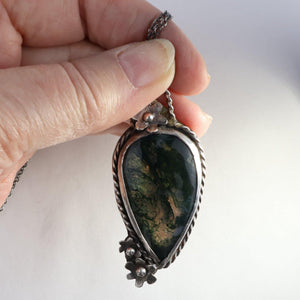Moss Agate Patina Sterling Silver Pendant Necklace| Handmade | Llandere Jewelry - Llandere Jewelry