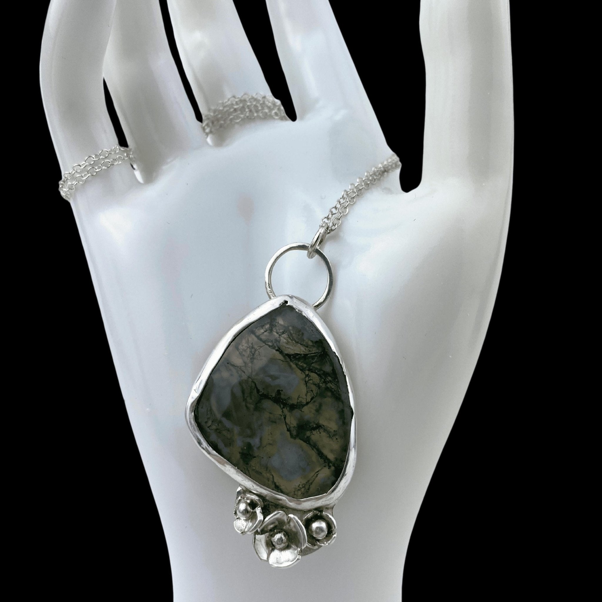 Moss Agate Pendant Necklace| Handmade | Llandere Jewelry - Llandere Jewelry