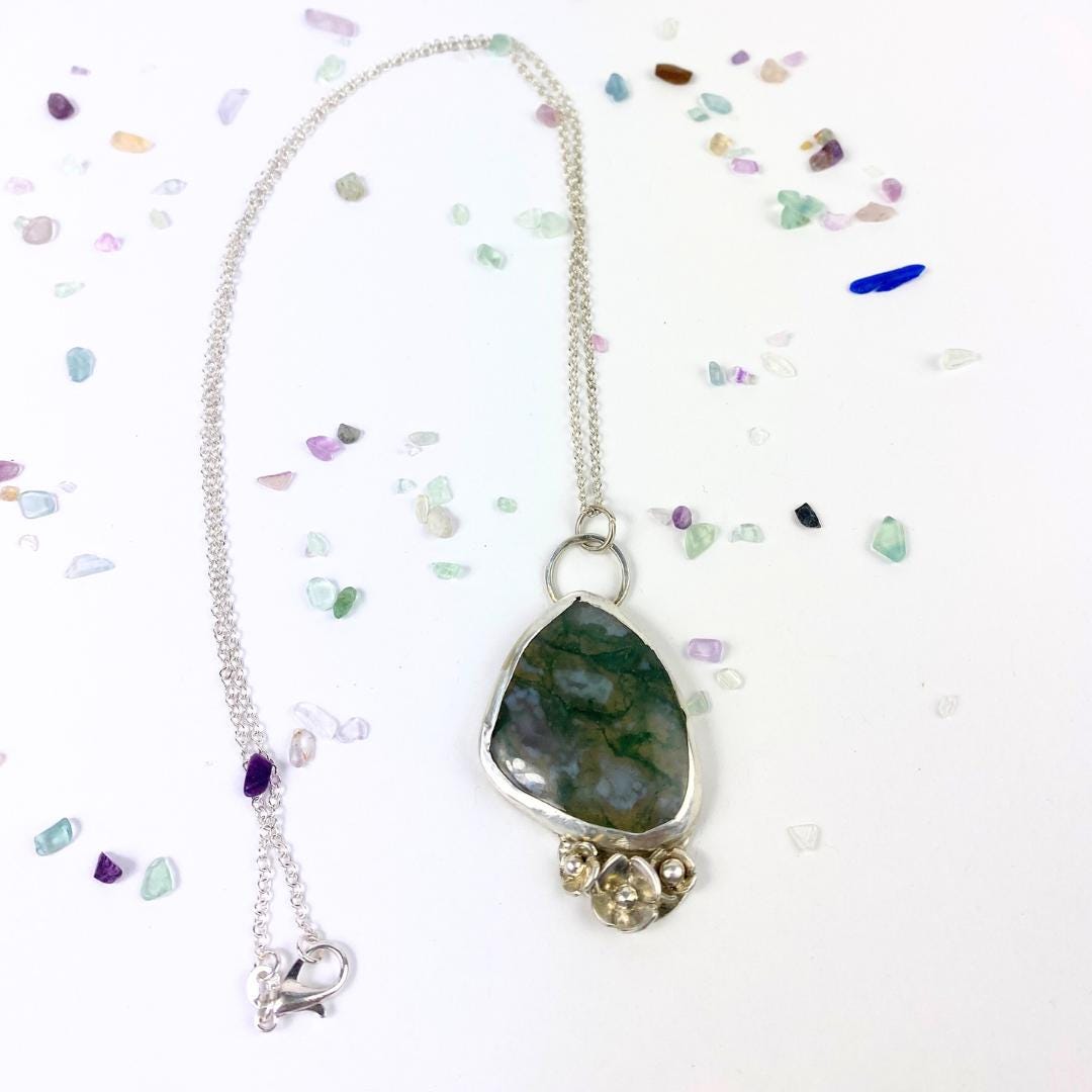 Moss Agate Pendant Necklace| Handmade | Llandere Jewelry - Llandere Jewelry