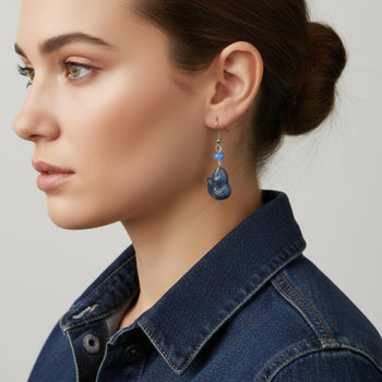 Periwinkle Opal Bead Fox Drop Earrings: Whimsical Handmade Jewelry - Llandere Jewelry