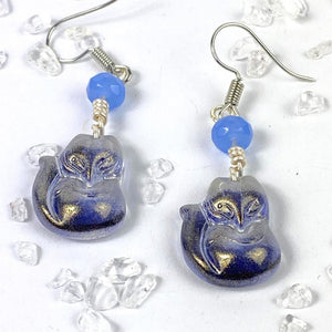 Periwinkle Opal Bead Fox Drop Earrings: Whimsical Handmade Jewelry - Llandere Jewelry