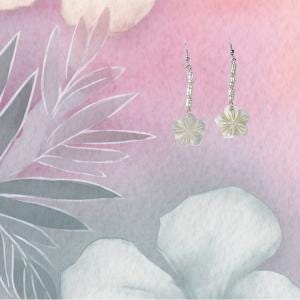 Plumeria Earrings Handmade Mother of Pearl Sterling Silver Floral Drops - Llandere Jewelry