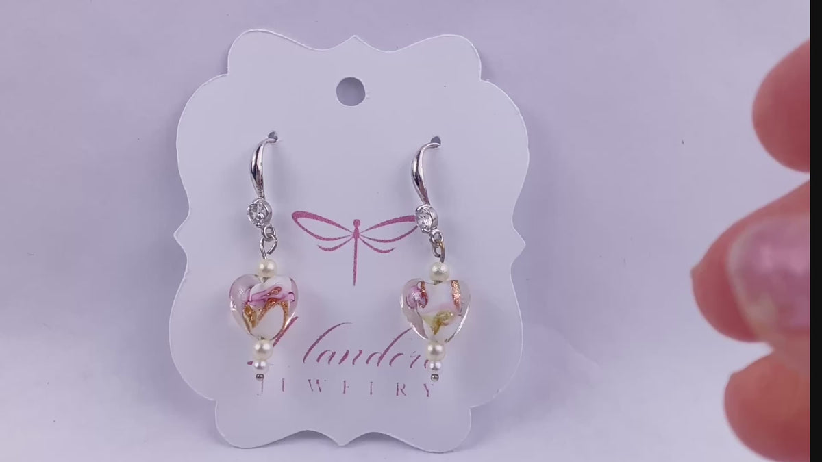 Heart glass blown bead earrings
