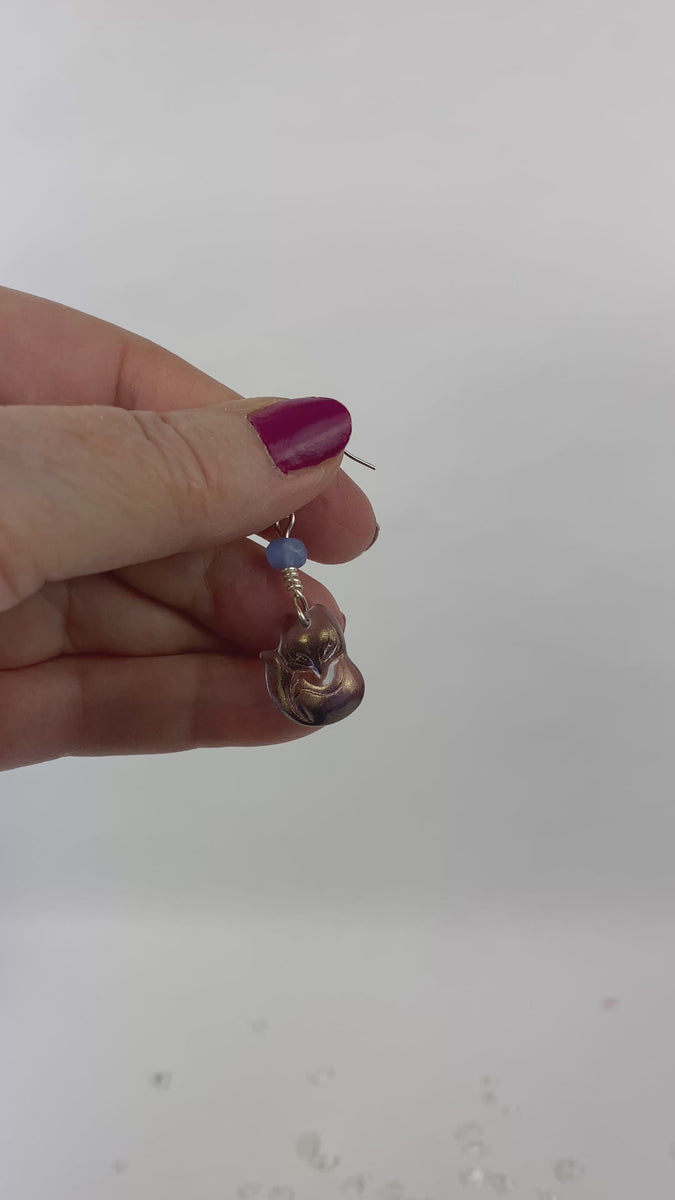 Periwinkle opal bead fox drop earrings