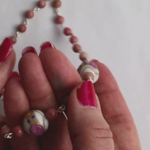 Rhodonite lampwork necklace set