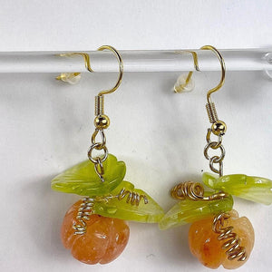 Pumpkin earrings glass beads with copper wire - Llandere Jewelry