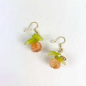 Pumpkin earrings glass beads with copper wire - Llandere Jewelry