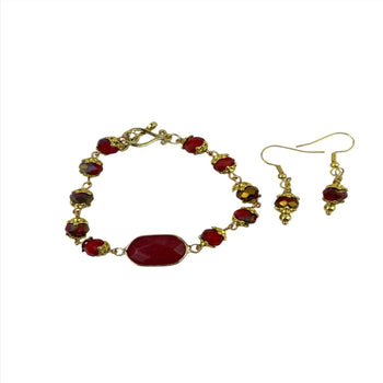 Red Bracelet and Earring Set Red Dyed Dolomite Marble Link Set - Llandere Jewelry