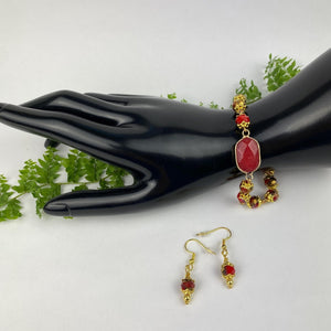 Red Bracelet and Earring Set Red Dyed Dolomite Marble Link Set - Llandere Jewelry