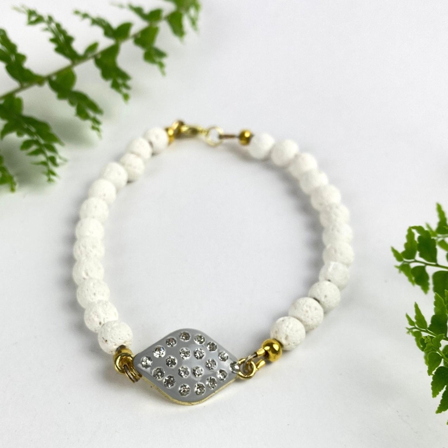 Rhinestone and Volcanic Rock Bracelet - Sparkle & Strength| Handmade| Llandere Jewelry - Llandere Jewelry