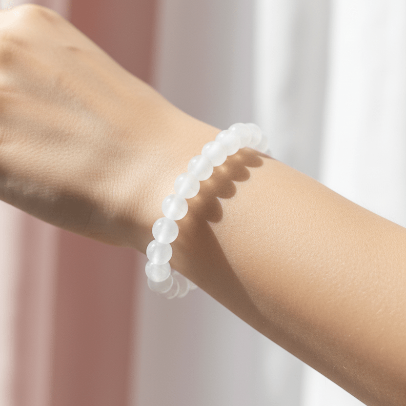 Selenite Beaded Bracelet - Light and Tranquil - Llandere Jewelry