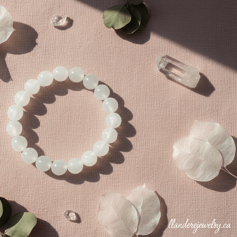 Selenite Beaded Bracelet - Light and Tranquil - Llandere Jewelry