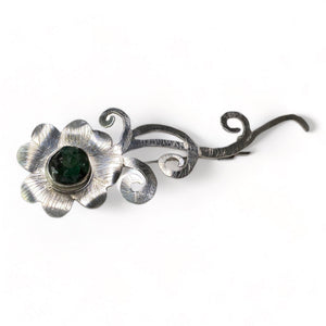 Shamrock Brooch sterling silver with real emerald chips set in resin| handmade| Llandere Jewelry - Llandere Jewelry