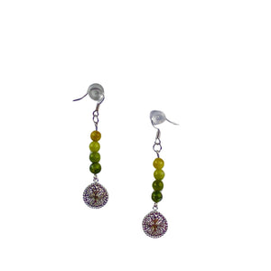 Silver Dandelion and Green Jasper Beaded Drop Earrings | Nature - Inspired Boho Jewelry - Llandere Jewelry