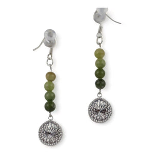 Silver Dandelion and Green Jasper Beaded Drop Earrings | Nature - Inspired Boho Jewelry - Llandere Jewelry