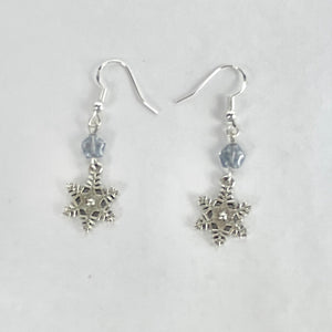 Snowflake Drop Earrings | Glass Star Bead & Silver - Llandere Jewelry