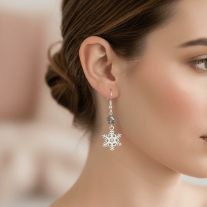 Snowflake Drop Earrings | Glass Star Bead & Silver - Llandere Jewelry